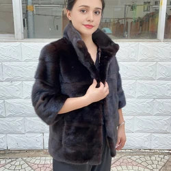 Fancy Rani Natural Real Mink Fur Coats For Luxury Women's Short Style Winter Fashion Coat Outerwears Leather & Fur Clothing