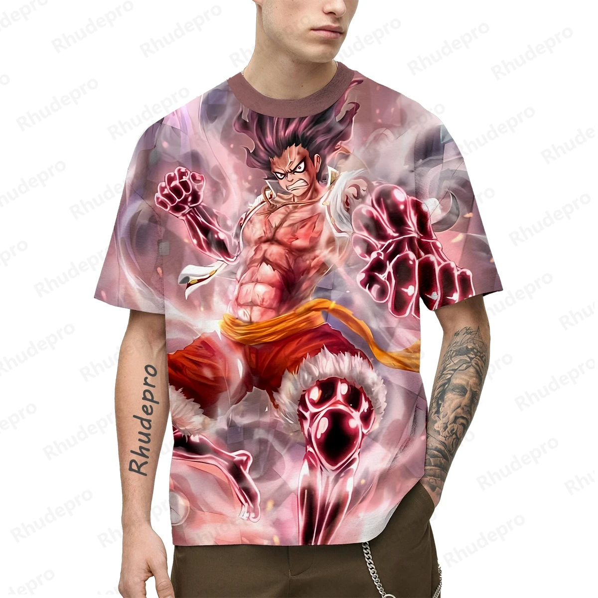 Camiseta de manga curta de anime japonês de uma peça masculina, camisa estampada Luffy 3D, roupas masculinas, tops, populares, 2022