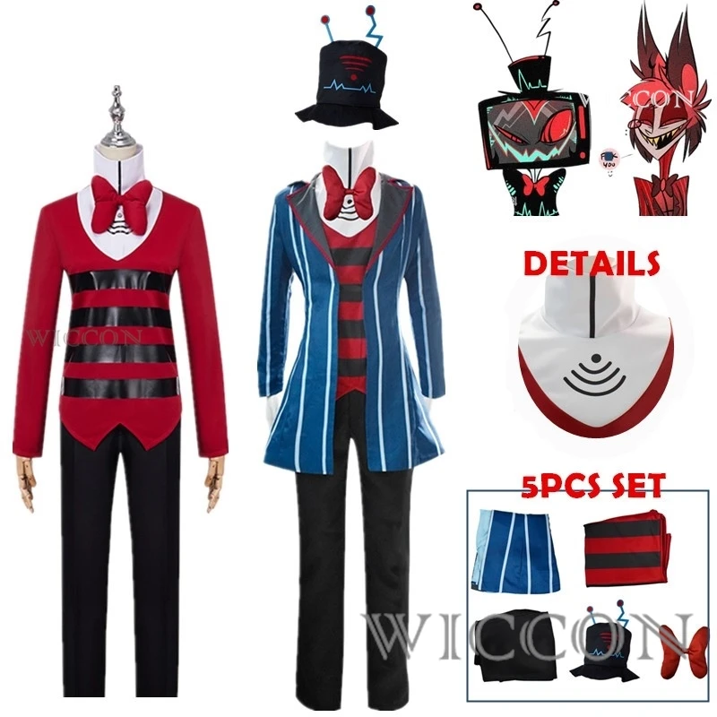 

Hazbin Cosplay Hotel Vox Cosplay Costume Uniform Suit Outfit 3V Men Halloween Carnival Christmas Costumes Blue Red Suit Cosplay