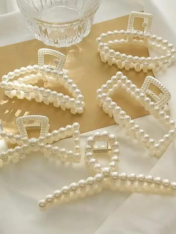 ファッショナブルなパールジオメトリーガールアブクリップ、美しくエレガントなジュエリーアクセサリー、女性用ヘアクリップとバレッタ