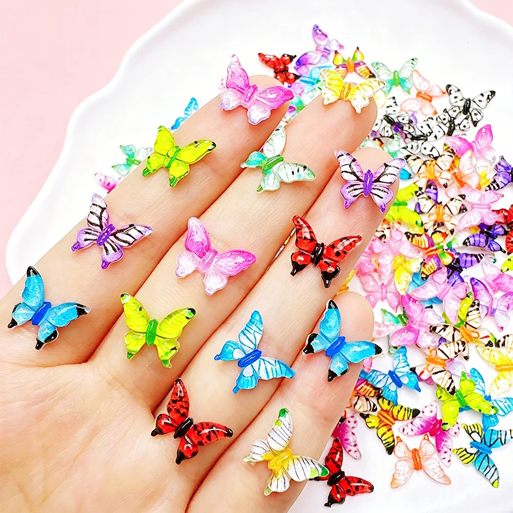 50pcs Multi Color Mini Butterfly Nail Charms 3D Transparent Resin Cute Butterfly Nail Decoration DIY Nail Art Crafts Accessories