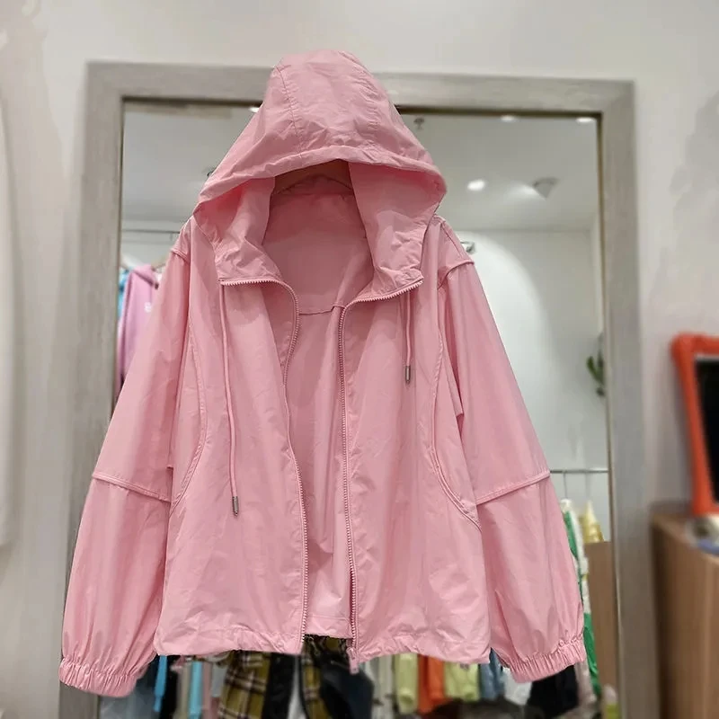 New Women Hooded Casual Sun Protection Clothing Tops Coat Summer Versatile Female Loose Fit Hooded Casual Sun Protection Jacket