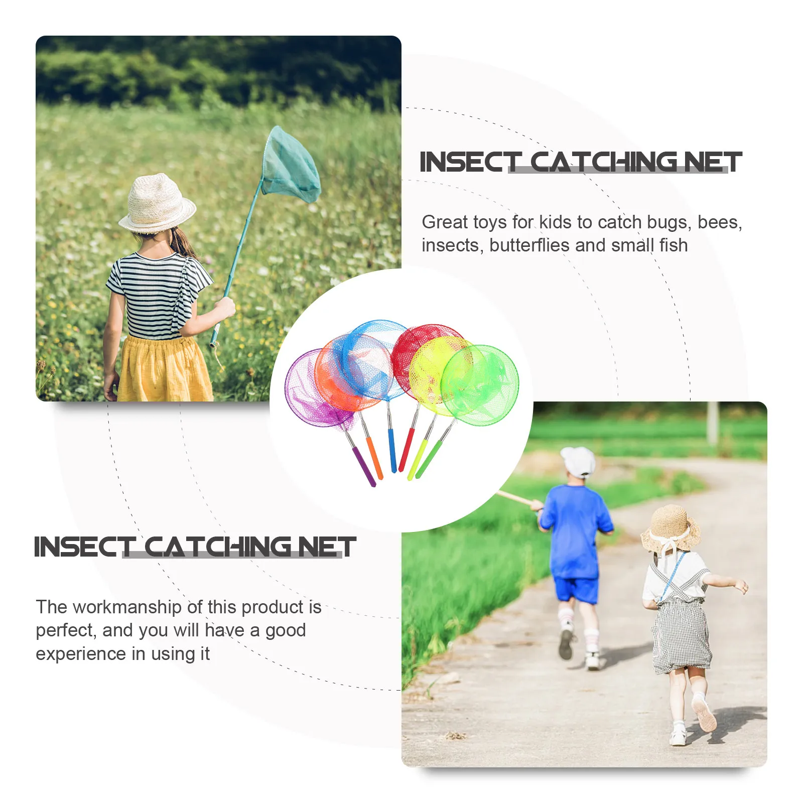 6Pcs Stainless Telescopic Net Retractable Durable Outdoor Catcher Kids Butterfly Fishing Nets Anti-Slip Handle Flexible