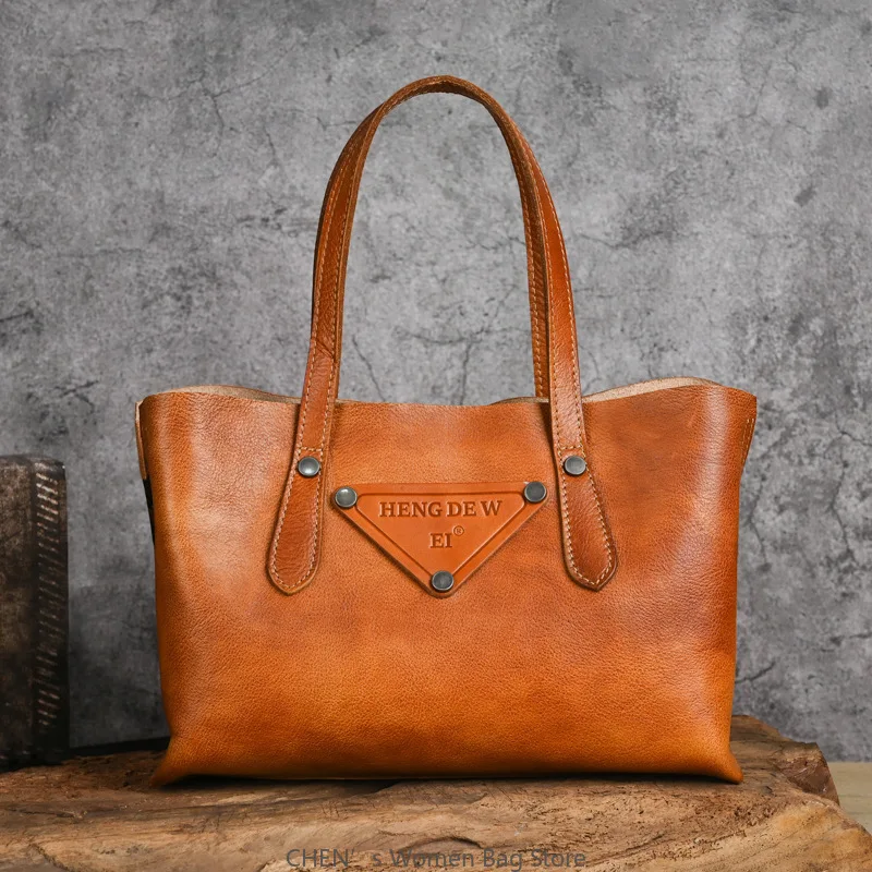 

New Genuine Leather Women's Handbag Vintage Cowhide Large Capacity Crossbody Trave Bag Female Solid Shoulder Tote Bags
