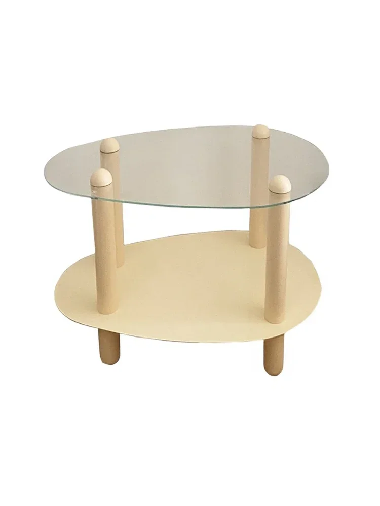 Household living room simple small apartment double-layer special-shaped table cream wind edge table