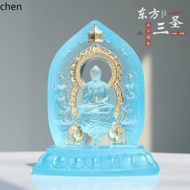 Zml oriental three saints all-in-one buddhist hall dedicated to medicinelight bodhisattva home worship living room ornaments