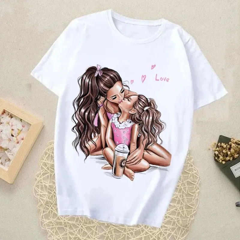 Mother's Day Theme Mother Daughter European and American Design Sense of Top Woman Aesthetic  Graphic T Shirts  Vintage