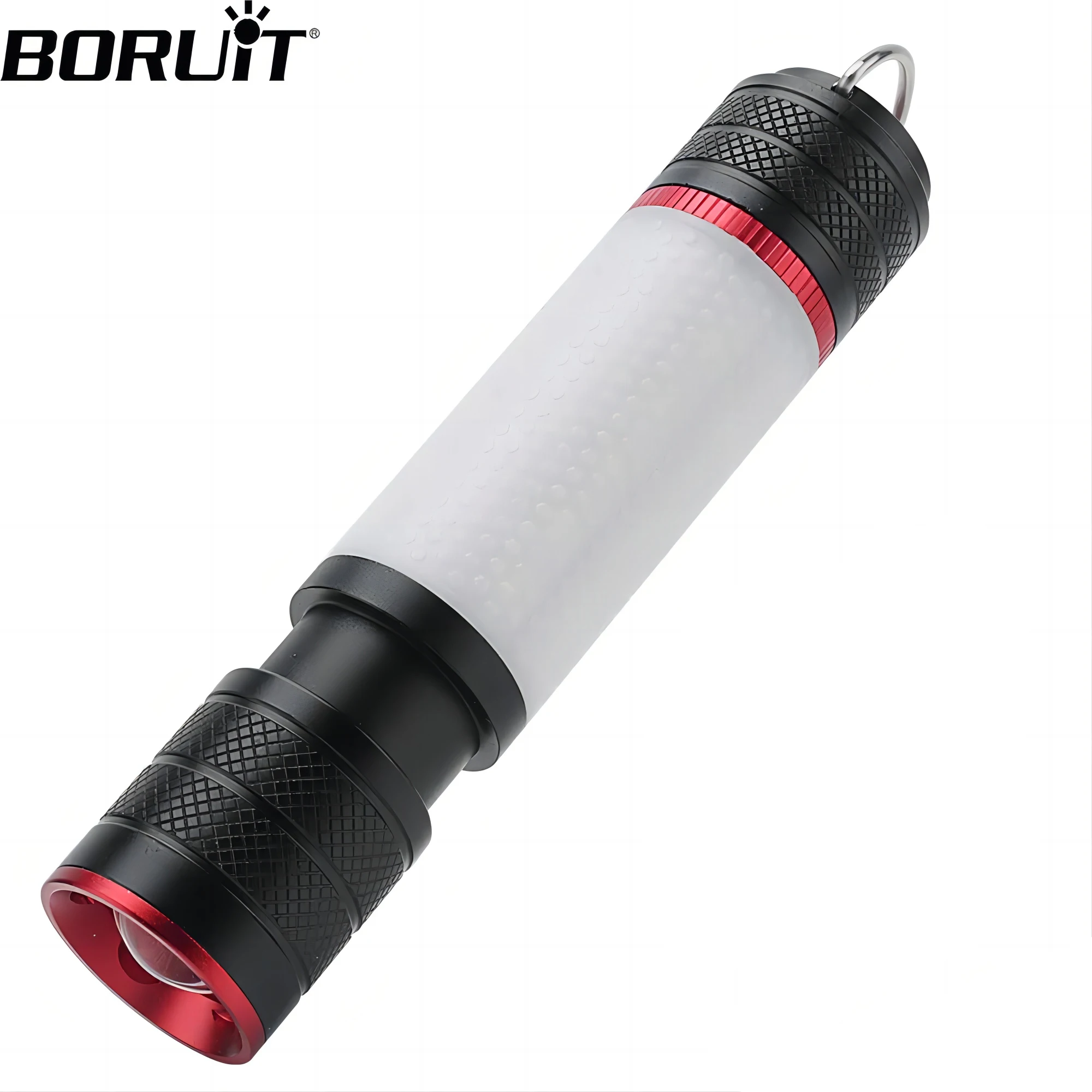 BORUiT COB LED Zoomable Flashlight 1000LM with Magnetic Hook Torch Waterproof Camping Lantern with Red Blue Warning Light