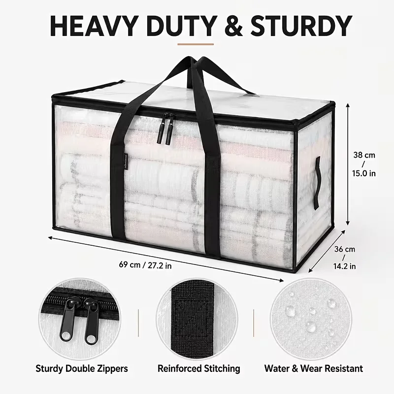 1pc/5pc Foldable Heavy‑Duty Moving Storage Bags with Reinforced Handles, Zippered Totes for Clothes, Quilts and Bedding, Moving Home Storage Supplies
