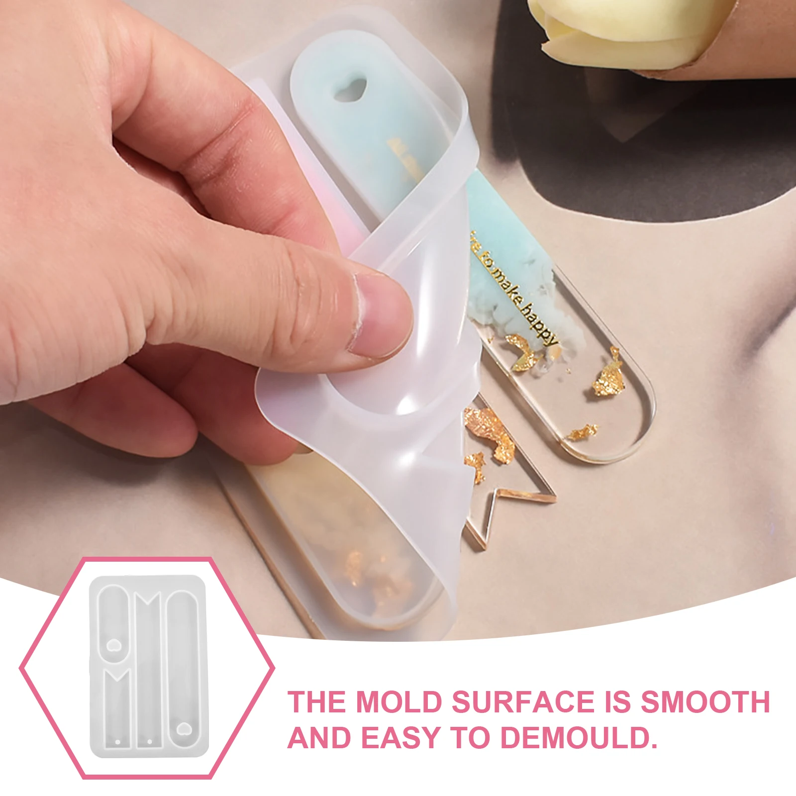 Molde de marcapáginas de silicona para manualidades, herramienta artesanal de resina epoxi, herramienta de marcado de libros Flexible para estudiantes, suministros escolares reutilizables