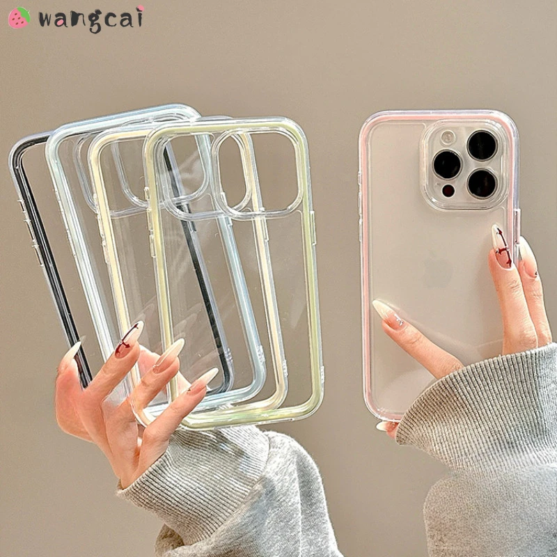 

For iPhone 16 Pro Max 15 14 Plus 13 12 11 Pro Max XR XS Max X Phone Case Colored Borders Simple Transparent Anti-fall Soft Cover
