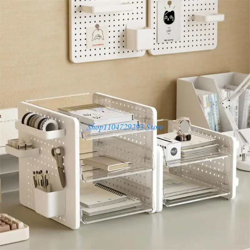 Space Saving Desk Organizers Acrylic Desktop File Organizers Stackable File Letter Tray With Pegboard Shelf And Pen Cup