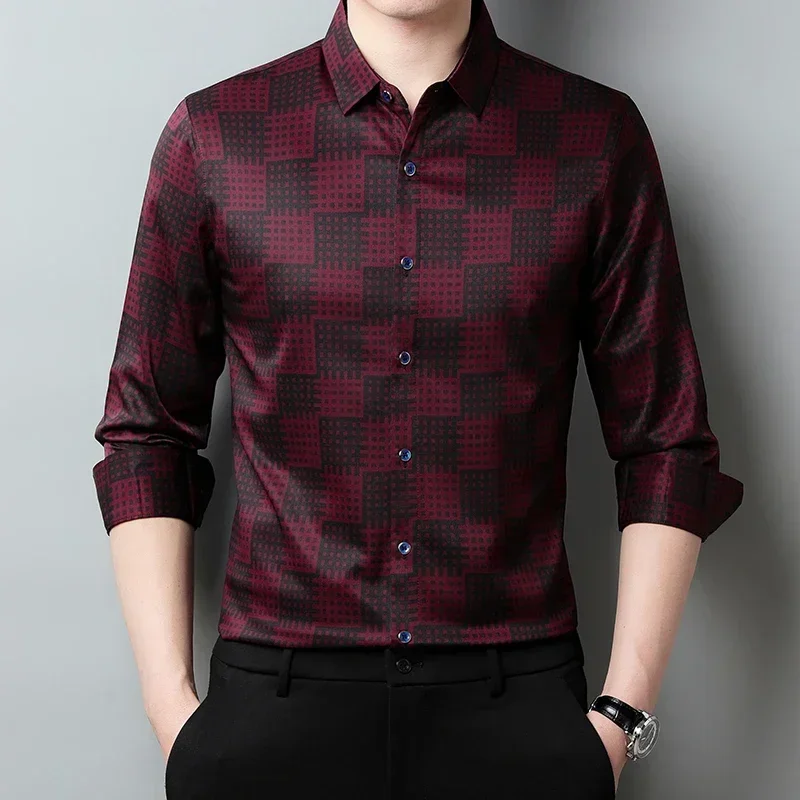 

Autumn Long Sleeved Shirt for Men Business Casual Long Sleeved Plaid Shirt for Men