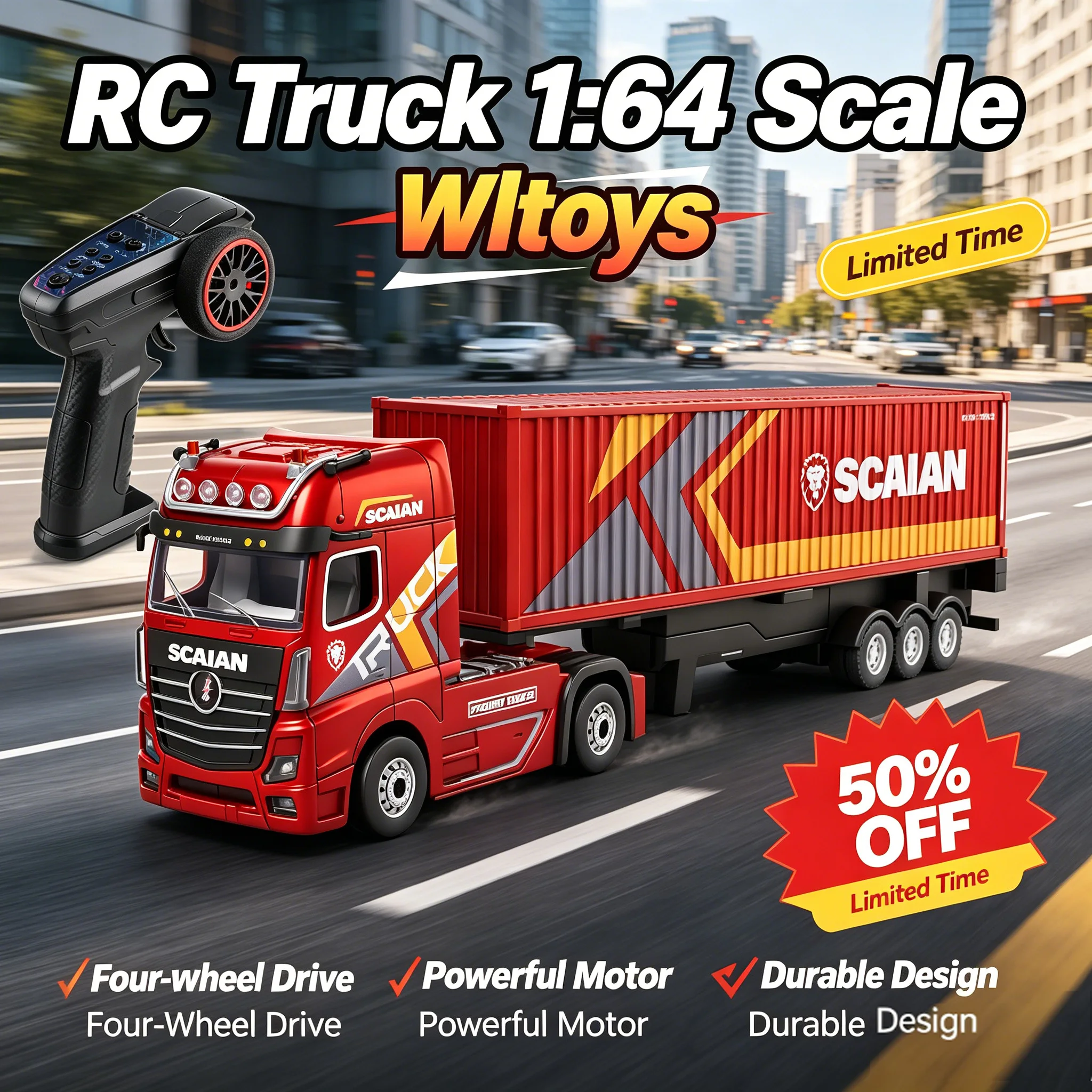 

Новинка! Радиоуправляемая мини-машинка Wltoys 6408 1:64, 4WD, грузовик-контейнеровоз для дрифта, 2.4G, с прицепом, модель трактора, детская игрушка