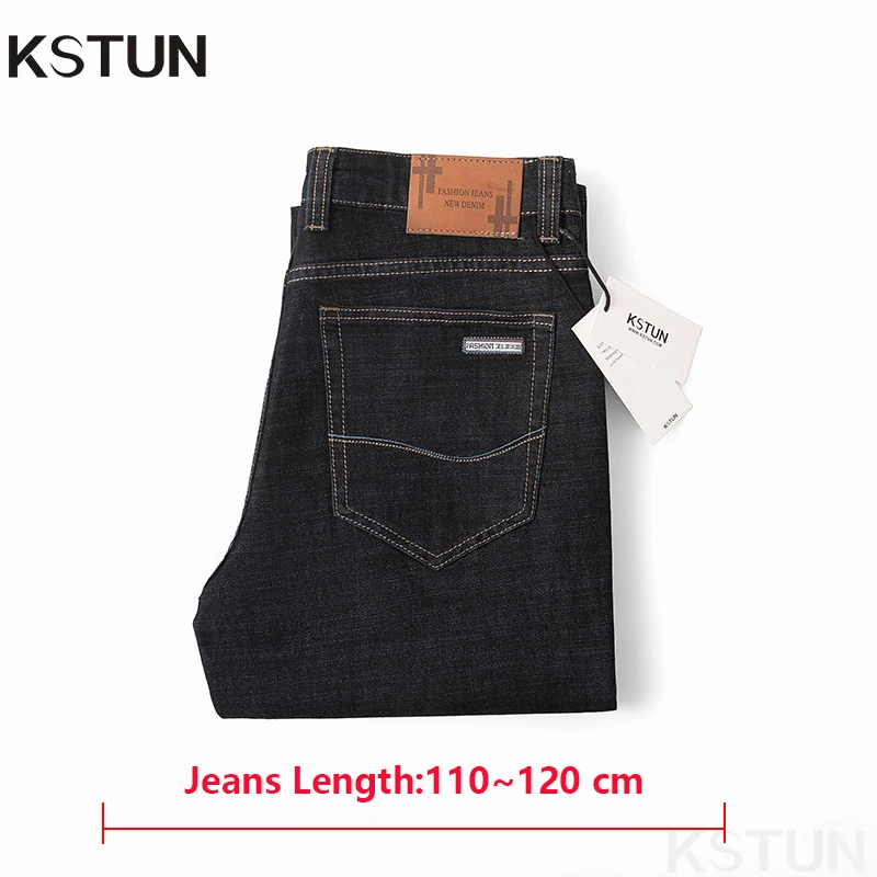 KSTUN Extra Long Jeans Men Dark Blue Straight Cut Business Casual Extended Length Denim Pants For Man Full Trousers Male Jeans images - 6