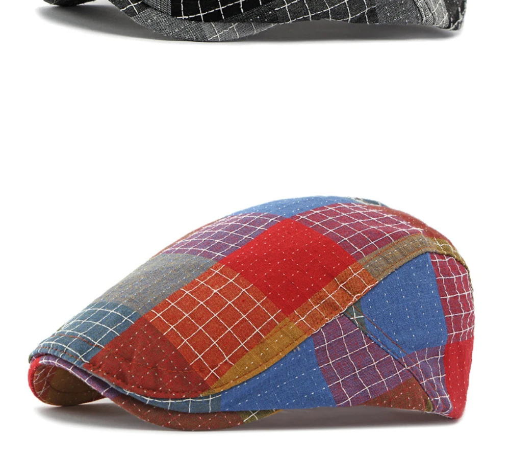HT5115 Baskenmütze Frühling Sommer Sonnenhut für Männer und Frauen Retro Karierte Künstler-Malermütze Verstellbare Ivy Flat Cap Baskenmützen – Detail 12