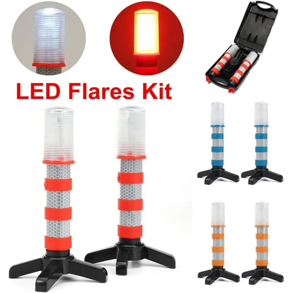 2pcs LED Car Emergency Traffic Warning Lights SKU874224 Roadside Safety Flashing Solid/Strobe Lights Flashlight Universal