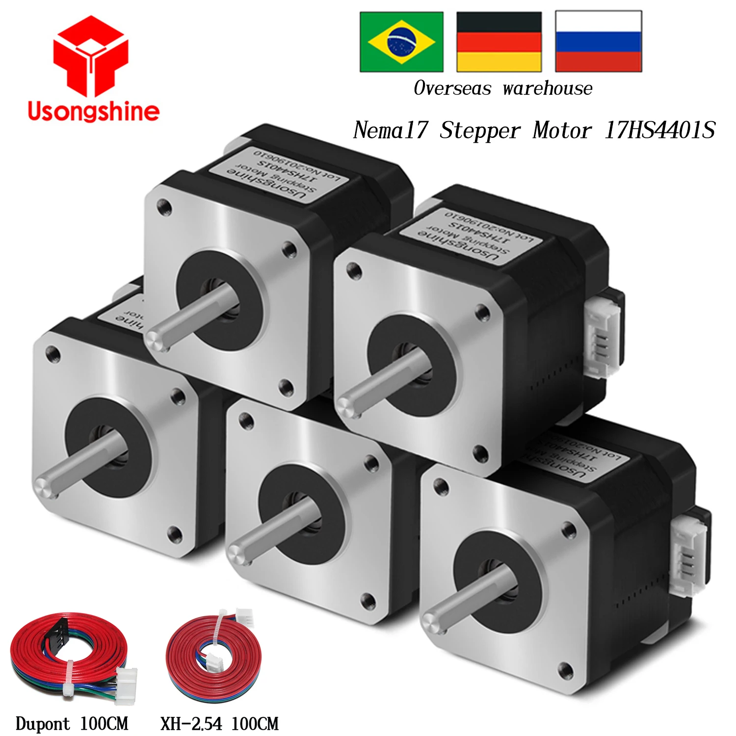 Usongshine Silnik Krokowy Nema17 17HS4401S 42BYGH 1.5A 42N.cm Silnik 42 z Przewodem do Drukarki 3D, CNC, Maszyny do Grawerowania Laserowego