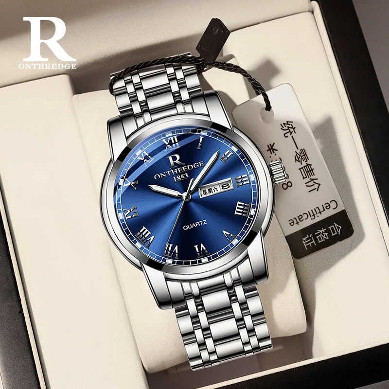 

Ruizhiyuan Couple Watch Set, Men’s Automatic Luminous Waterproof Quartz Watch with Stainless Steel Band