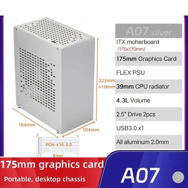 Top All Aluminum 2.0mm HTPC Mini ITX A4 Chassis Game Computer Support Graphics Card RTX2070 I5 Discrete Display Case K39 A07 A39