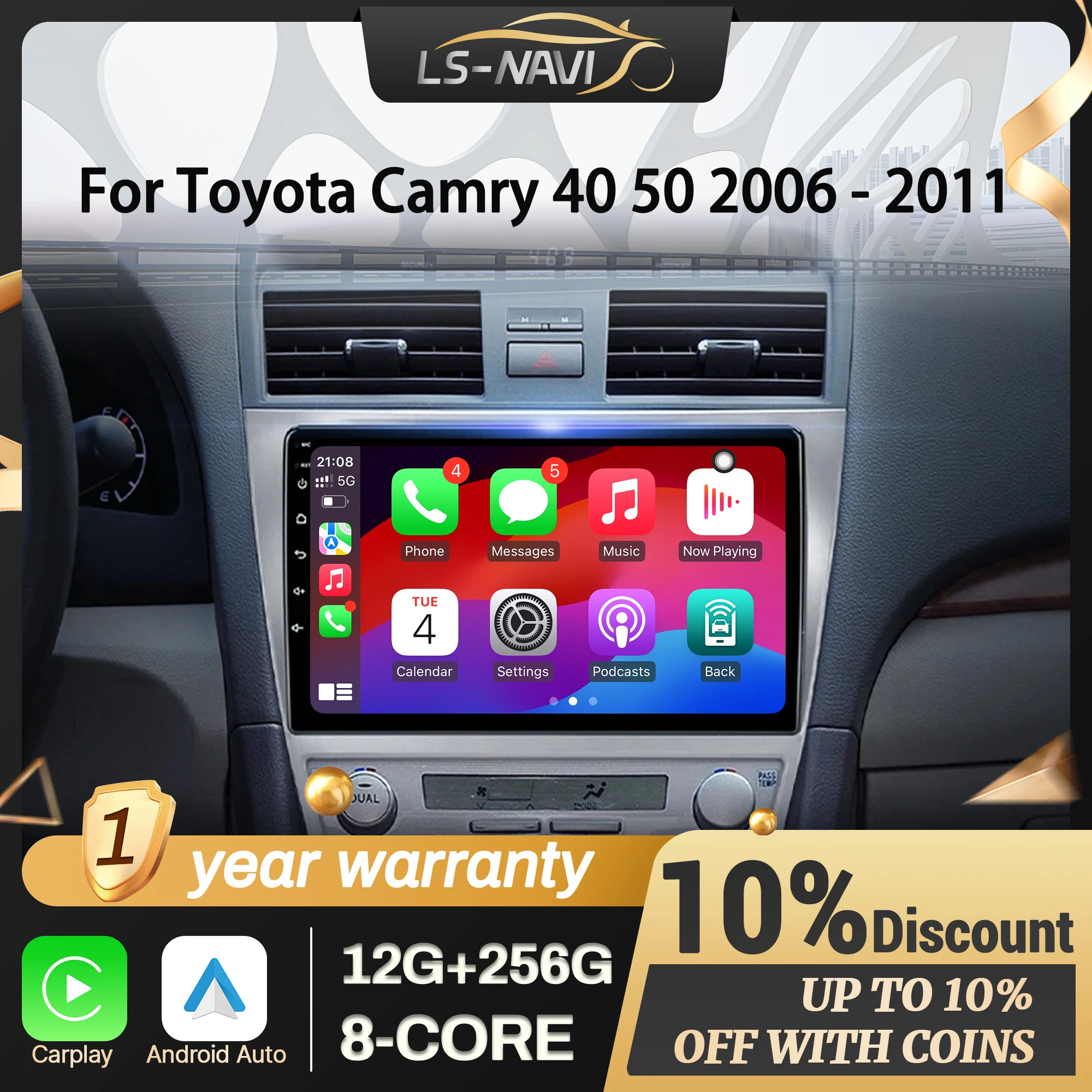 

Для Toyota Camry 40 50 2006-2011 беспроводной CarPlay мультимедийный автомобильный радиоприемник Android 14 навигация сенсорный экран стерео