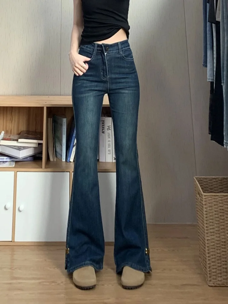 Hohe Taille Bell Bot Denim Jeans frauen Frühling Herbst Neue Sle plus Größe Knoten Retro Stretchy Ausgestelltes Hosen