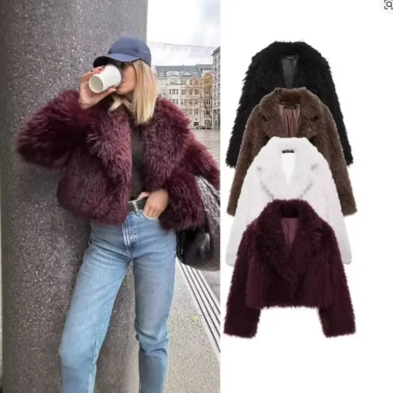 

Autumn Winter Thick Warm Coats Women Warm Faux Fur Jacket Vintage Short Oversized Jacket Outerwear Turn Down Collar Streetwear