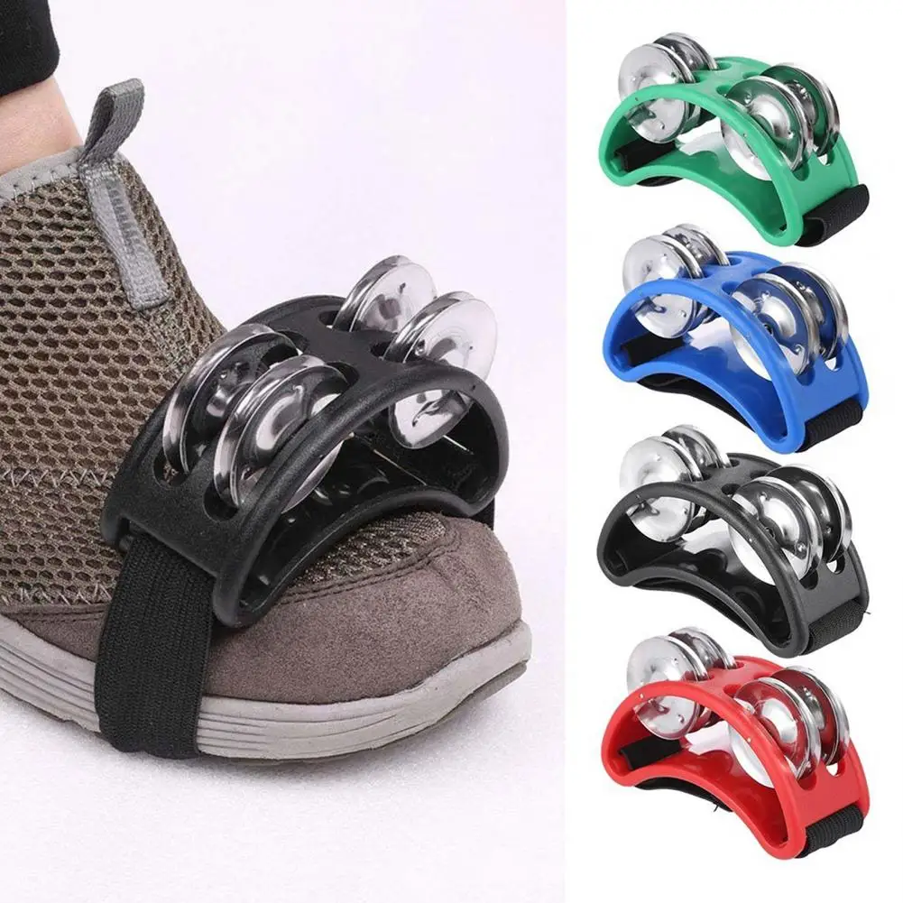 Foot Instrument 2 Pcs Foot Tambourines Set with Adjustable Elastic Bands Steel Jingle Bells Anti-rust Foot for Singing