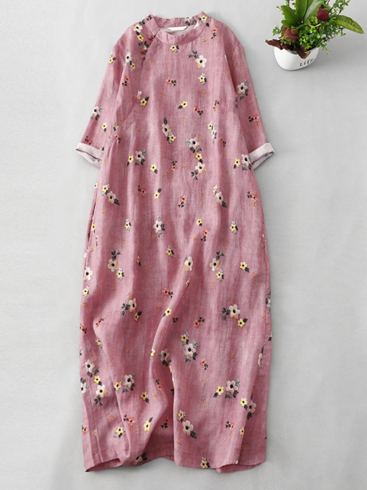 تنورة كلاسيكية من القطن والكتان ort Sve مطبوعة Dr Young Chinese Sle Revamped للنساء لموسم الصيف بنمط الأزهار