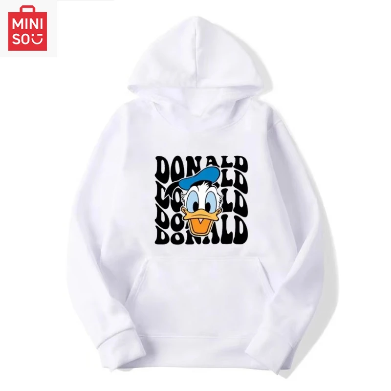 

MINISO no-lanyard cartoon hoodie women's street trend couple sweater Donald Duck autumn and winter men's new casual sports