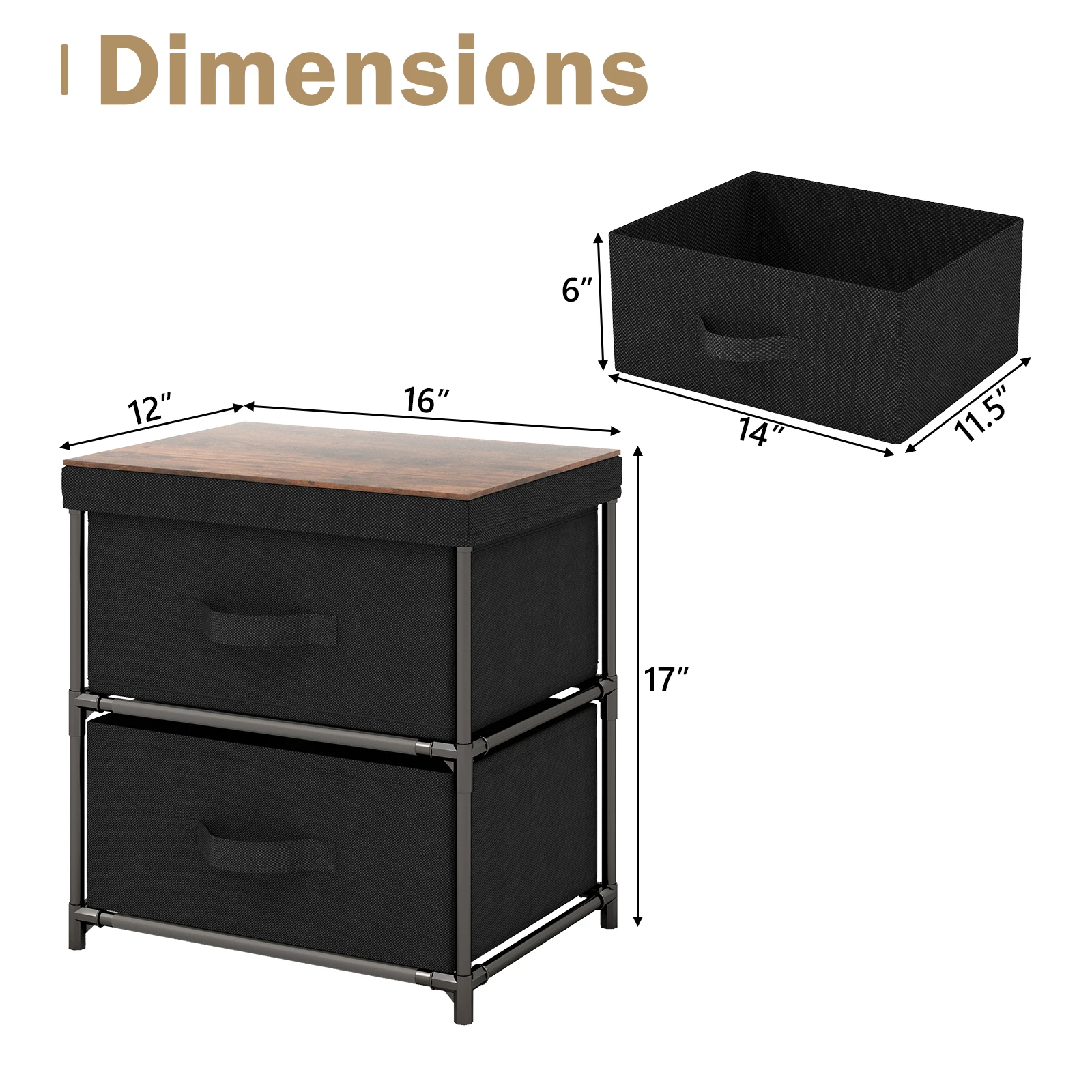 2 PCS 2 Drawer Dresser Fabric Storage Organizer Nightstand Bedside Sofa Table