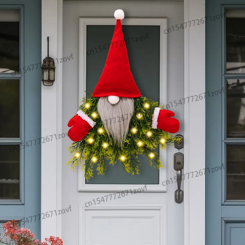 

Рождественские украшения, светящийся безликий старик, рождественский венок, подвесное украшение для окна, украшение для магазина отеля, подвесная дверь