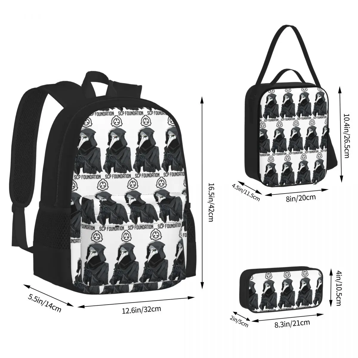 SCP 049 Backpacks Boys Girls Bookbag School Bags Rucksack Lunch Bag Pen Bag Three-Piece Set