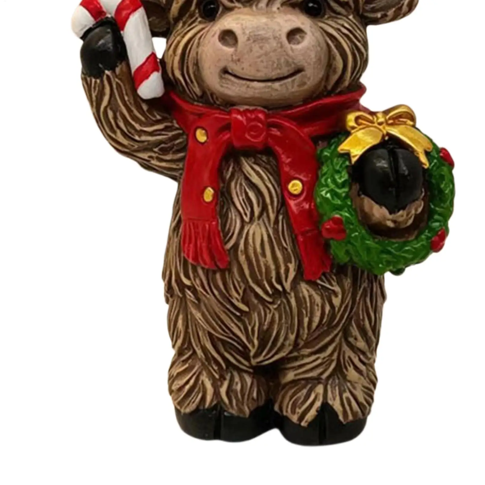 Cow Statue 6.3 Inch Resin Wearing Hat Christmas Centerpiece Cow Sculpture For Home Office Farmhouse Mantel Shelf Living Room