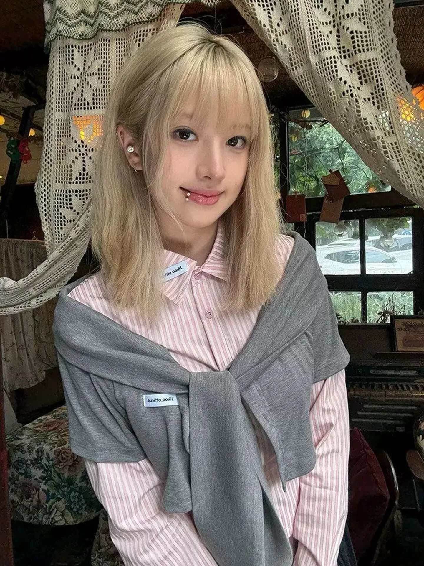 Women Pink Striped Blouses and Shirts Elegant Vintage Japanese Preppy Style Y2k Gyaru Oversize Blouse Long Sleeve Shirt 2026