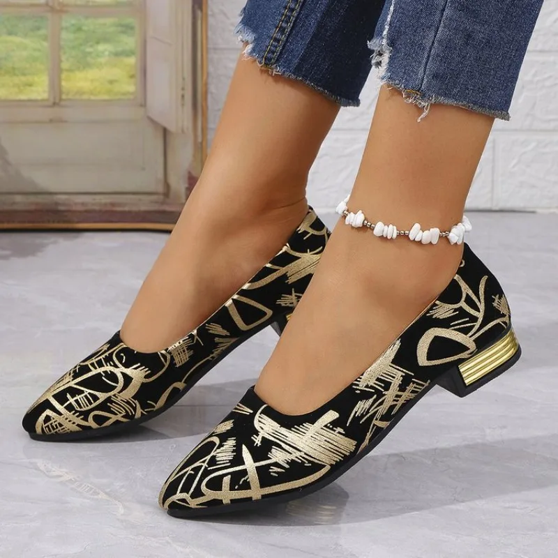 2026 New Women Low Heel Pumps Pointed Toe Flats Spring Casual Loafers Fashion Outdoor High Heels Shoes Retro Trend Elegant Shoes