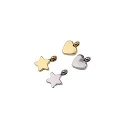 10pcs 8MM Wholesale StainlessSteel Flat Star Heart Dangling Charms DIY Anklets Earrings Bracelets Unfading Colorless 2 Colors