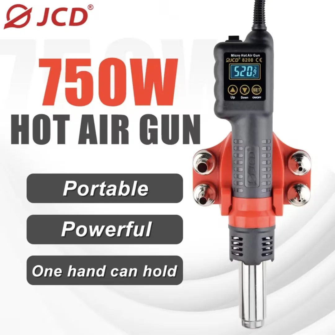 JCD Micro pistola de aire caliente C/F Temp ajustada 8208 750W Estación de soldadura de retrabajo pistola de calor Digital LCD herramientas de soldadura BGA IC