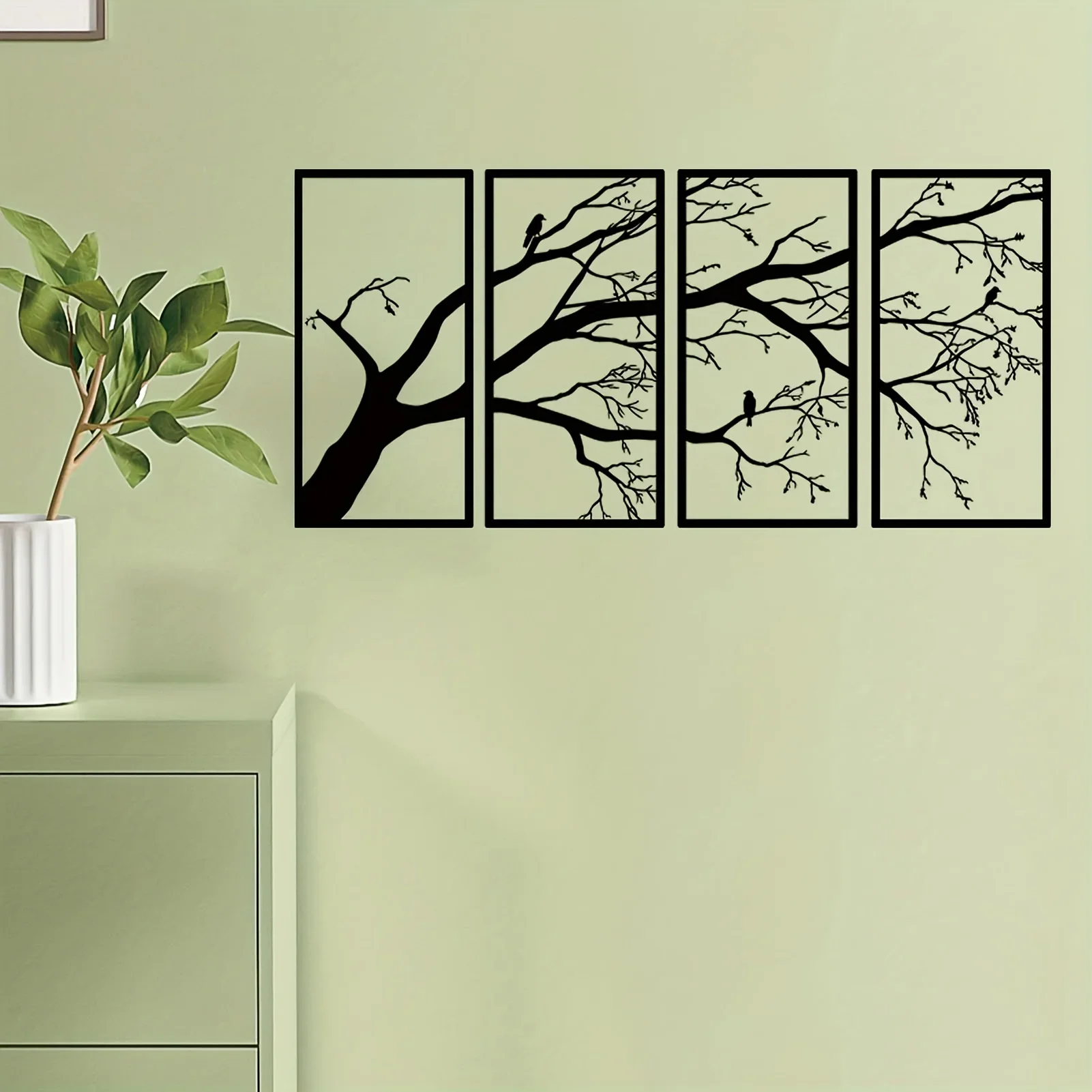 4 Pcs Stunning Tree of Life Metal Wall Hanging Art - Black Branch Wall Decor for Indoor/Outdoor Decor, Perfect Housewarming Gift