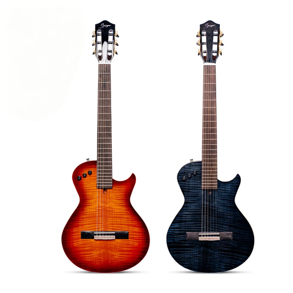 Solid Wood Acoustic Classical Guitar Silent Nylon String Guitar With Electric Pickup
