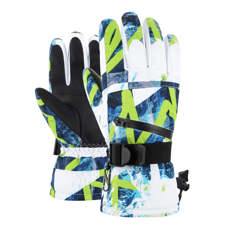 2025 neue Winter Outdoor Print Ski handschuhe wind dichte wasserdichte warme Frauen Ski handschuhe Polyester Schnees port Männer Erwachsenen Ski handschuh