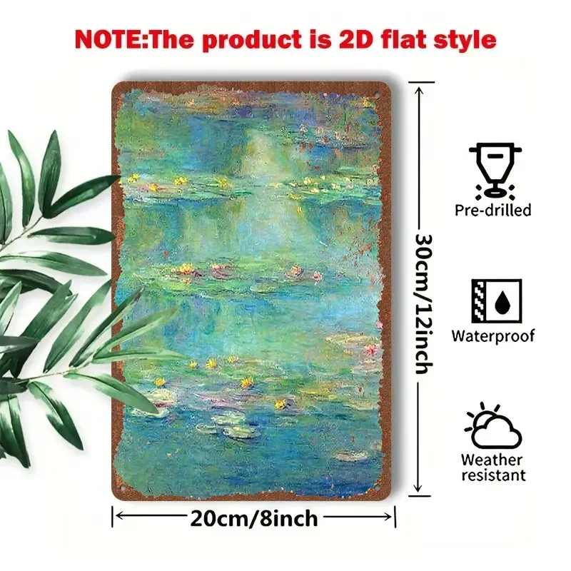 1PC 2D Flat Metal Sign Water Lily Pond Vintage Art Poster 8x12 Inch Home Wall Decor