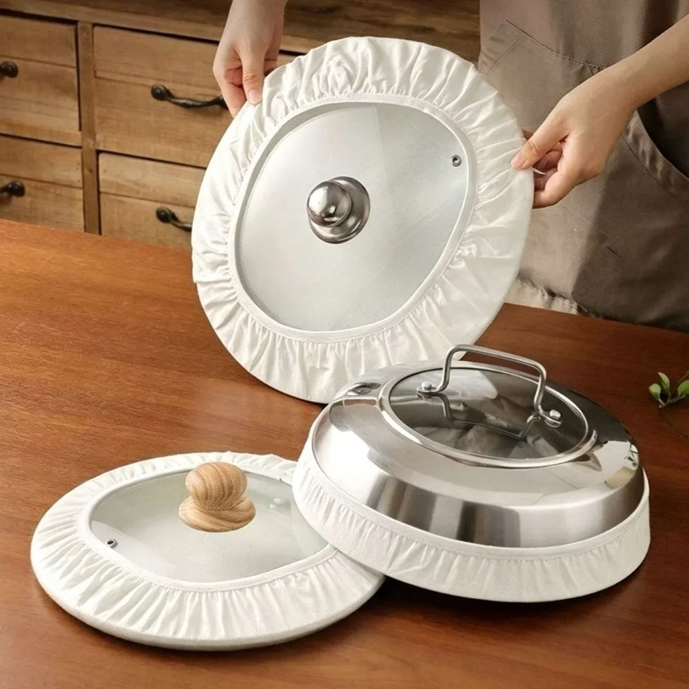 Elastic Design Cotton Lid Cover Absorbent Material Heat Resistant Steamer Lid Sleeve Condensation Control Durable Cotton