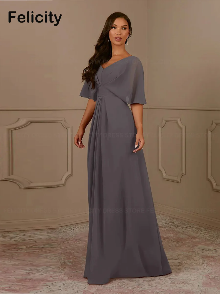 Simples vestido de chiffon até o chão para a mãe da noiva, vestido de festa plissado, vestidos de casamento formais, 2023