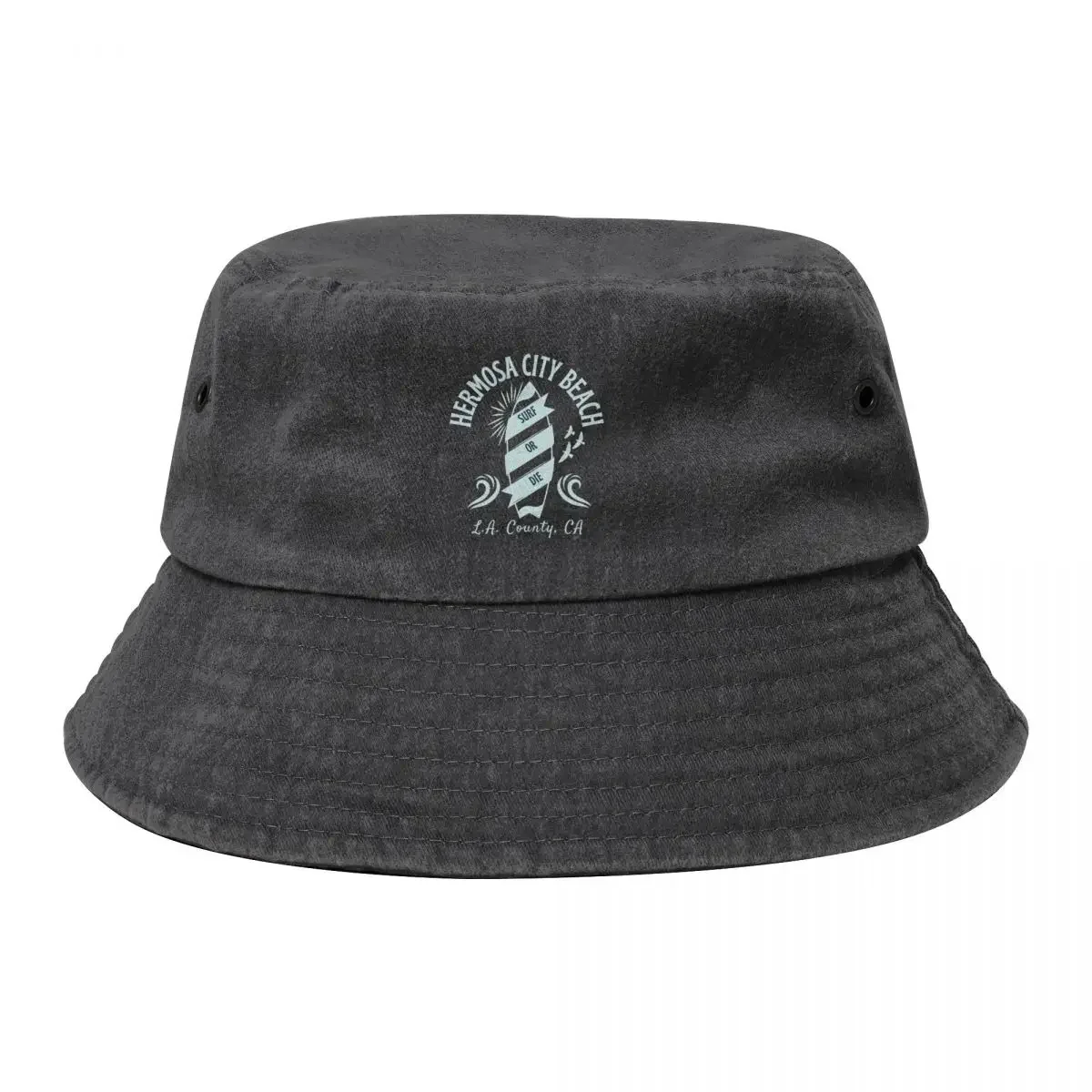 Retro Surfboard Hermosa City Beach L.A. County California - Blue Bucket Hat Sports Cap Beach Women's Beach Outlet 2024 Men's