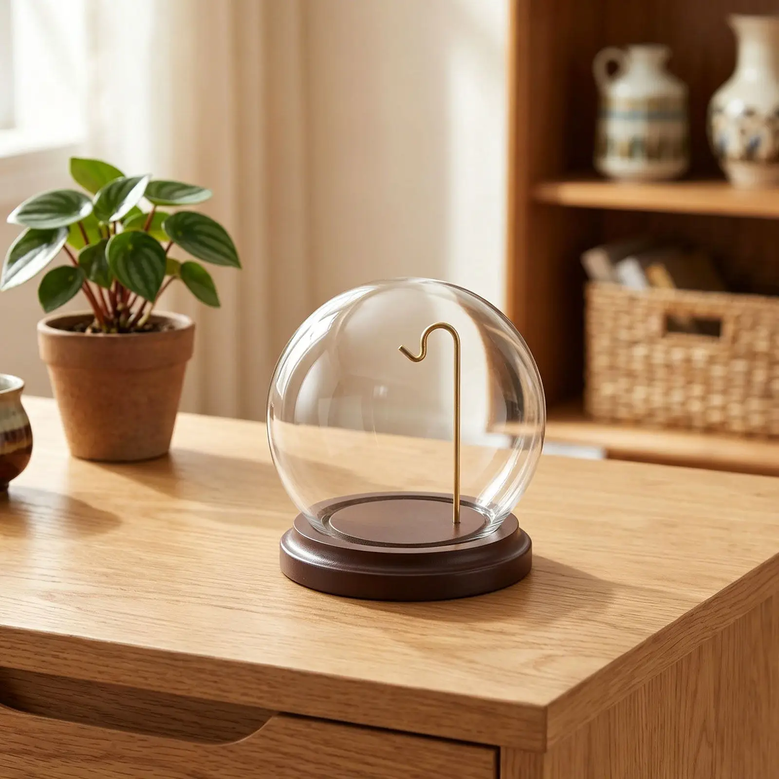 Pocket Watch Display Dome Clear Glass Cloche Wooden Stand Hanging Hooks Vertical Display Case Dust Protection for Pocket Watches view 5