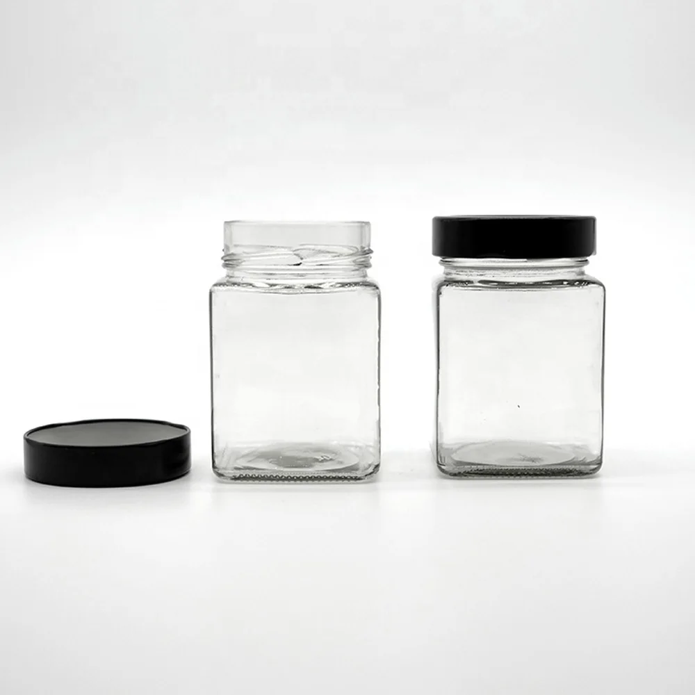 الحفاظ على جرة تعليب الصلصة جرة زجاجية مربعة مع غطاء ألومنيوم MOQ500 مخصص متوفر في صندوق الولايات المتحدة #3