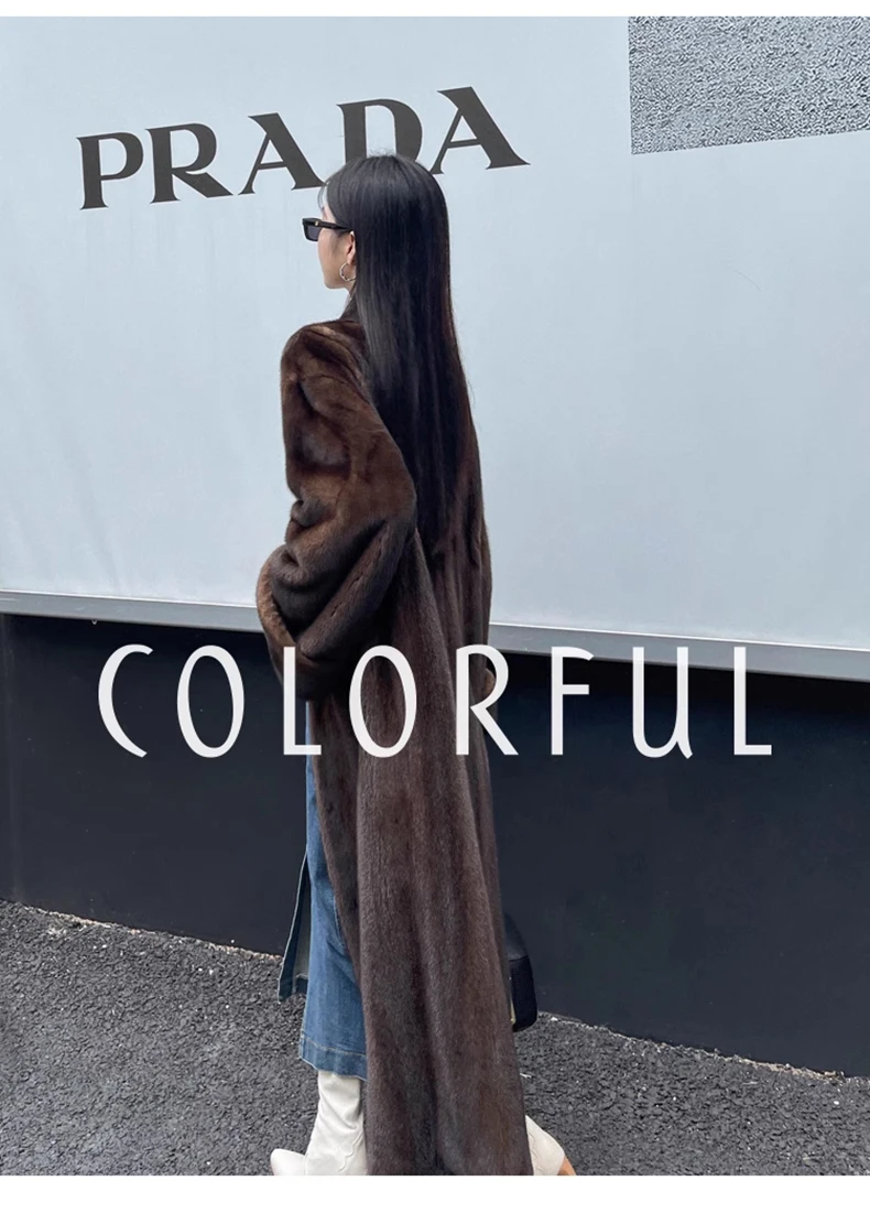 Lautaro Winter Long Vintage Elegant Luxury Chic Thick Warm Soft Brown Fluffy Faux Mink Fur Coat Women V Neck Furry Overcoat 2023