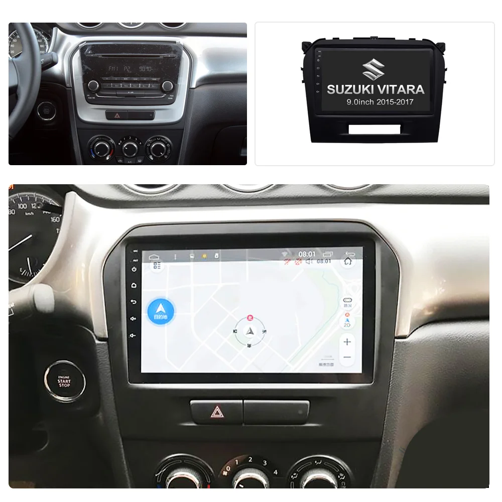 Painel de rádio do quadro do painel do carro, painel de navegação para Suzuki Vitara 4 2014-2018, 9 Polegada, 2 Din