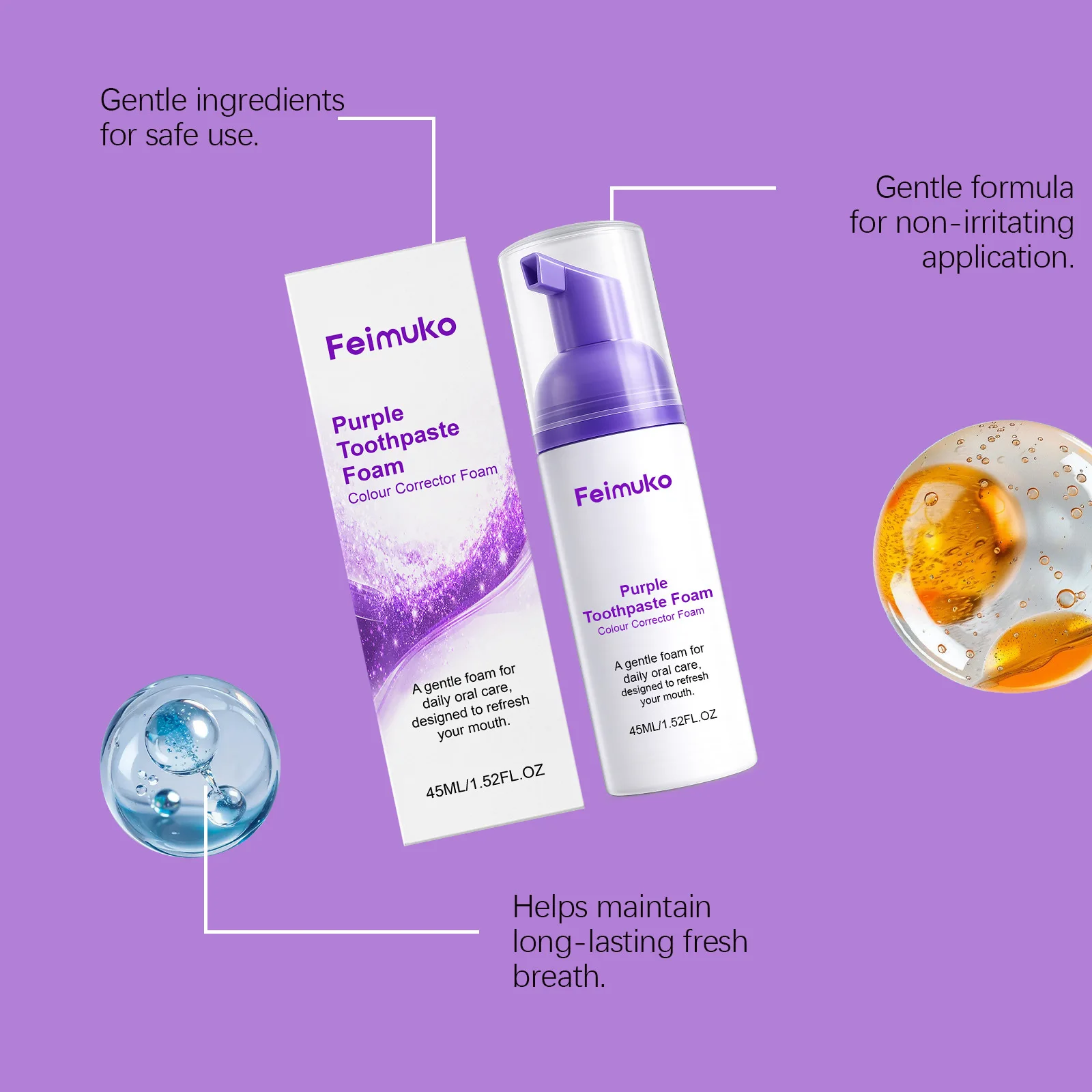 Purple Teeth Whitening Mousse Foam Toothpaste Color Corrector Deep Clean Remove Yellow Coffee Smoke Stain Fresh Breath Oral Care